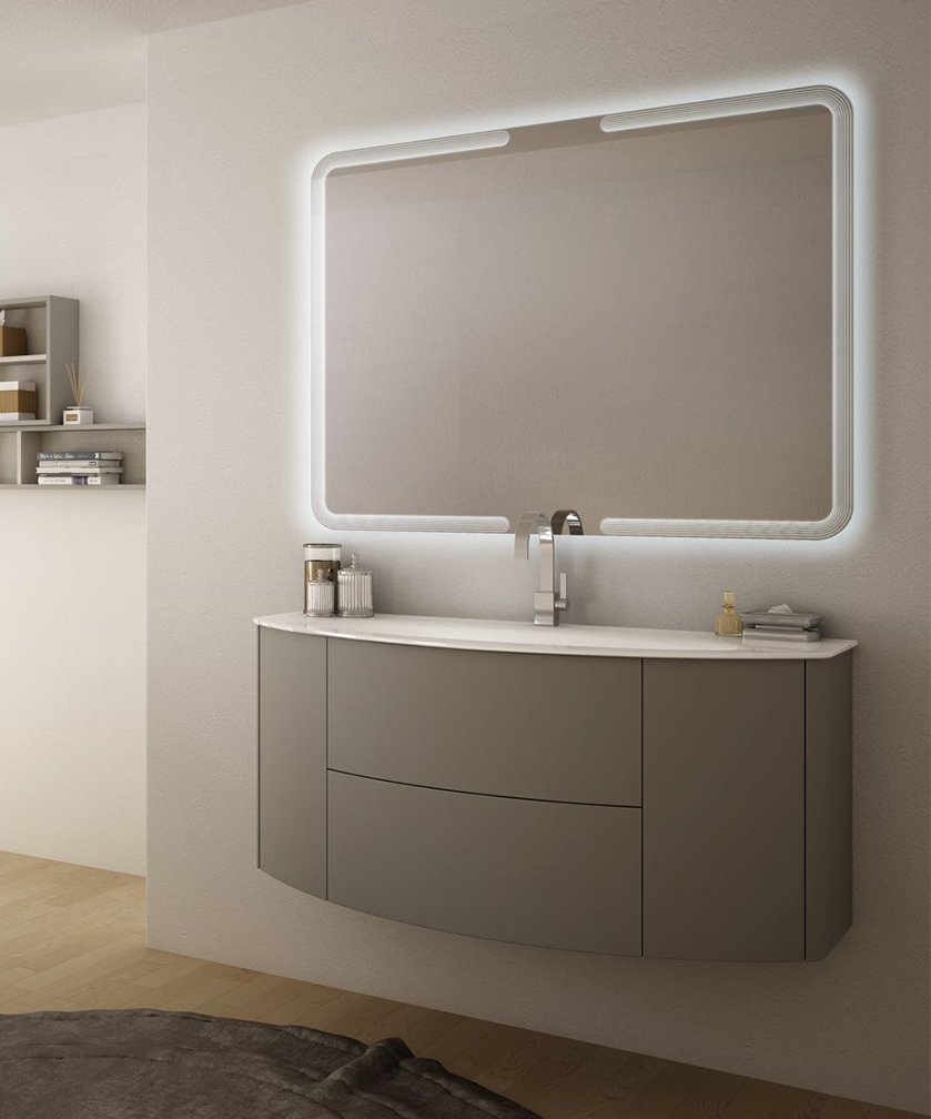 Mobile bagno sospeso Eden grigio talpa, cm 90, solo base e lavabo in vetro