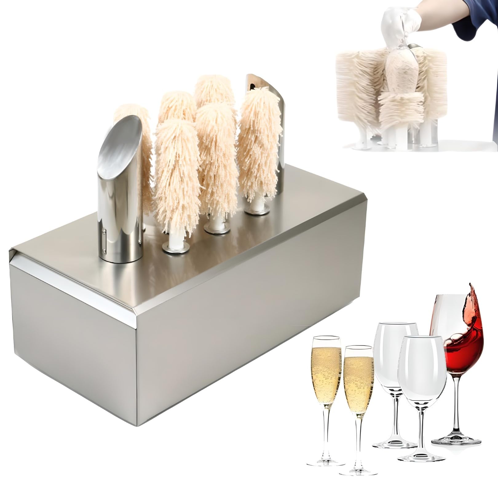 Polisseuse électrique pour verres à vin, séchoir à verre en acier inoxydable avec brosses, polisseuse efficace pour bars et restaurants, 8 capacités de lavage