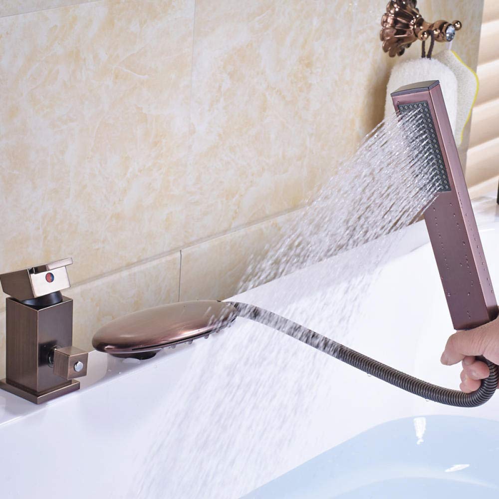 Nian Rubinetto per doccia montato sul ponte Beccuccio a cascata Rubinetto per acqua calda e fredda Bronzo lucidato a olio