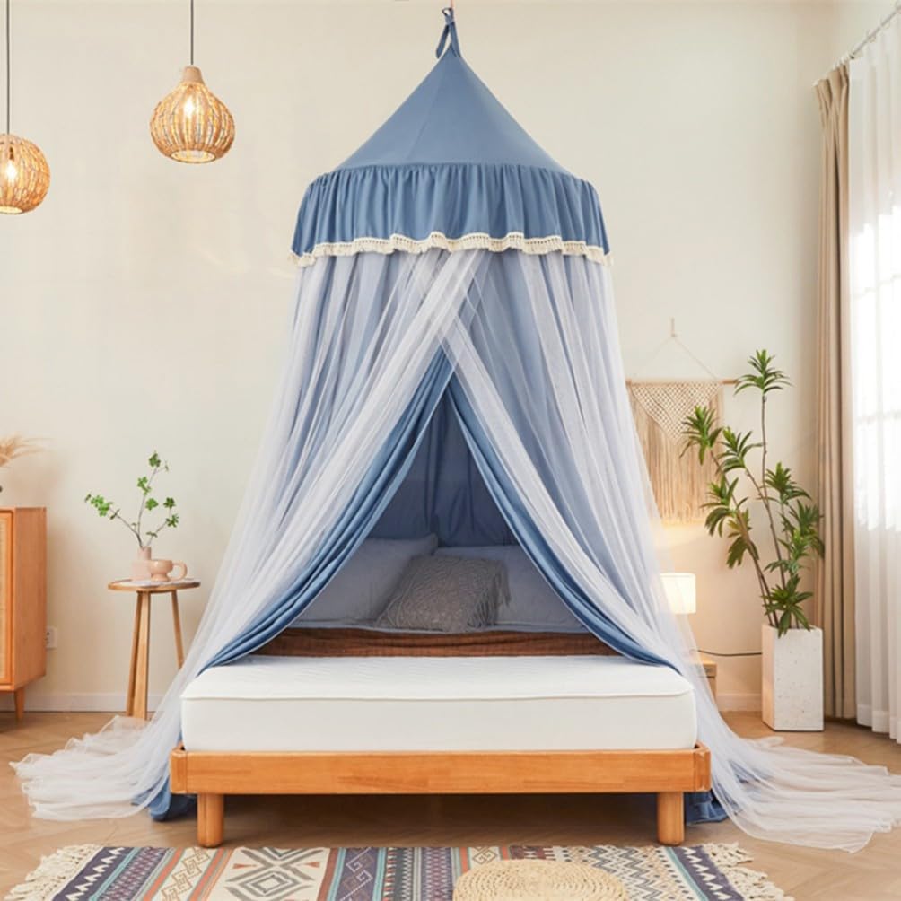 AETVRNI Double Layer Princess Dome Canopy Bed Curtain for Summer,270 cm Tall Castle Shaped Decorative Canopy Net for Twin Full Queen King Cal King Bed,Blue