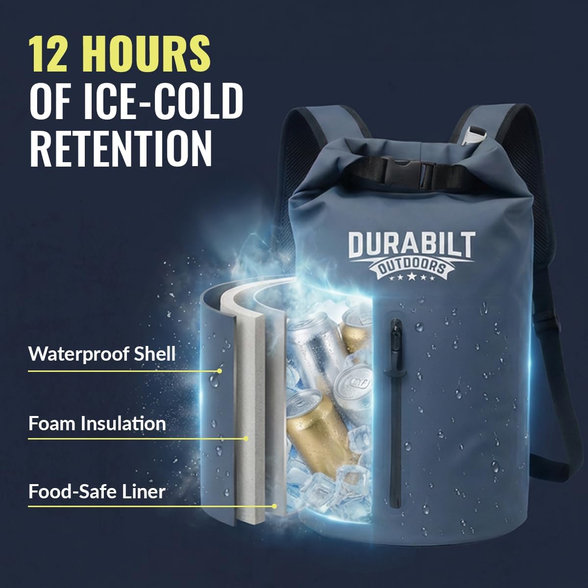 20L Waterproof Cooler Roll Top Backpack Sack, Heavy-Duty Soft Insulated Bag Doubles as Dry Bag, Holds 24 Cans...14+ with ice, Ideal for Boating, Fishing, Kayaking, Hiking, Beach, Camping