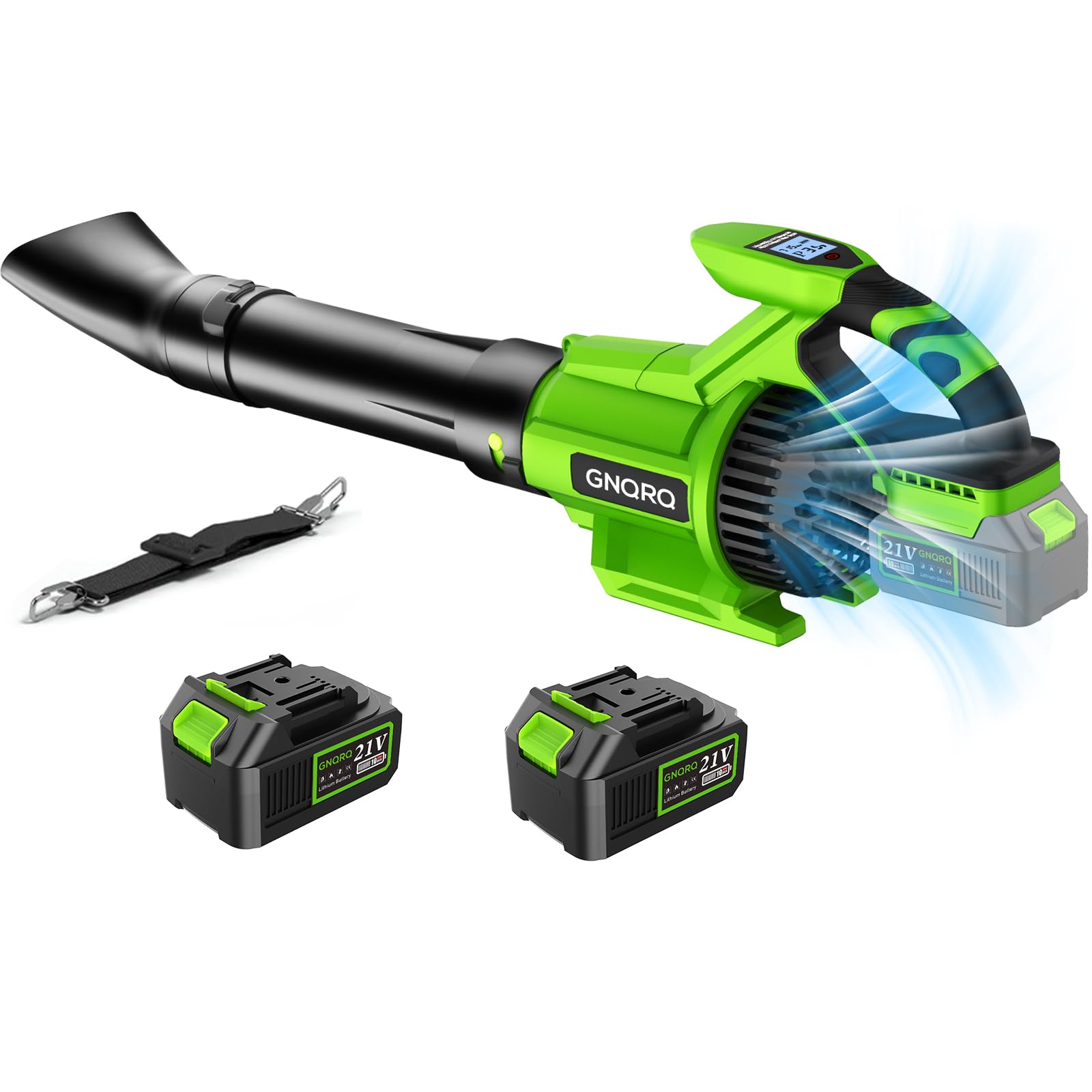 Soplador eléctrico de hojas inalámbrico, 21 V alimentado por batería con 2 baterías de 4.0 Ah y carga, 715 CFM y 180 MPH y modo de 3 velocidades, sopladores de mano para cuidado del césped, patio