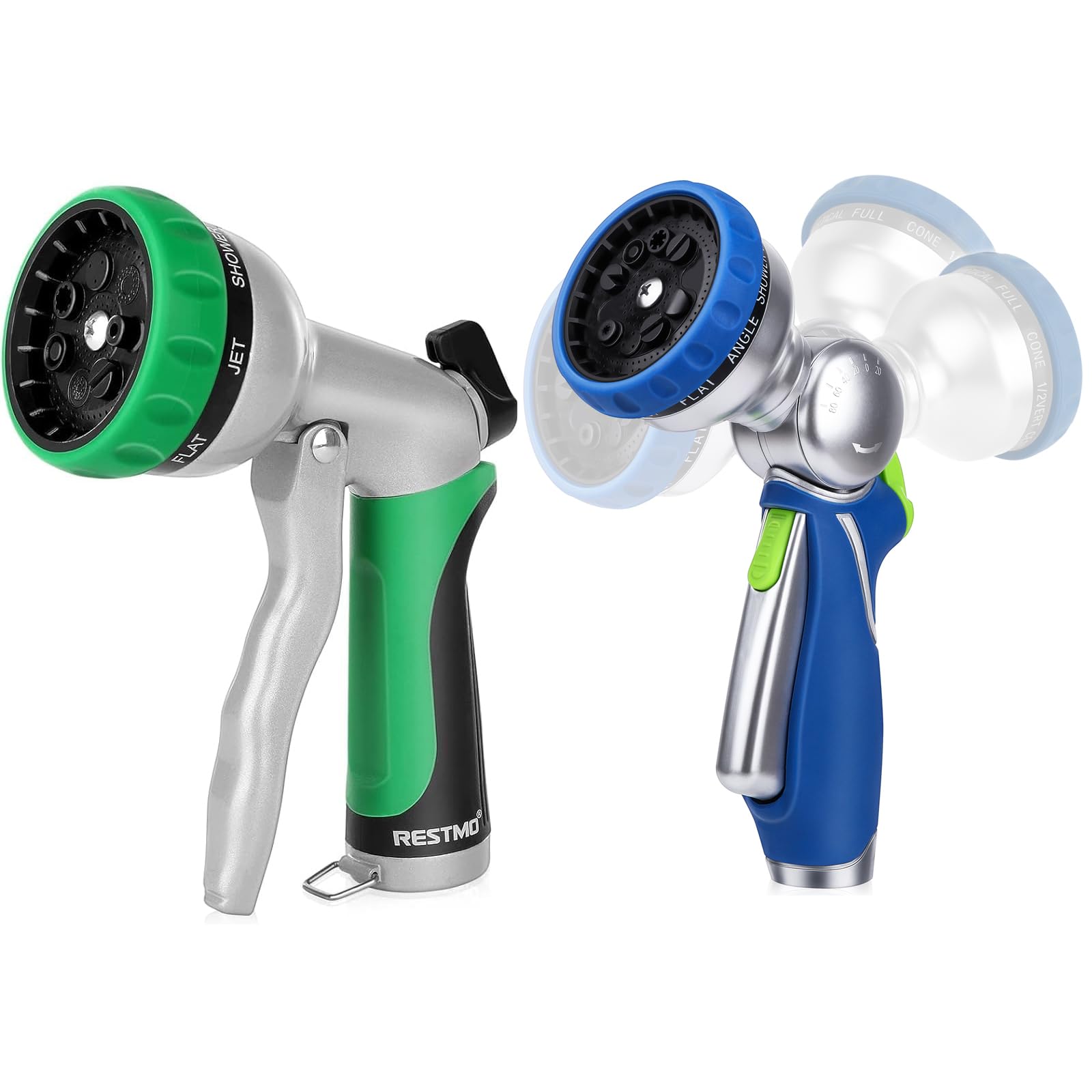 RESTMO Garden Hose Nozzle w/ 180° Adjustable Swivel Head, High Pressure Hose Sprayer, 10 Spray Pattern | Self-Lock Trigger | Water Flow Control, for Outdoor Lawn & Garden Watering, Car & Pet Washing
