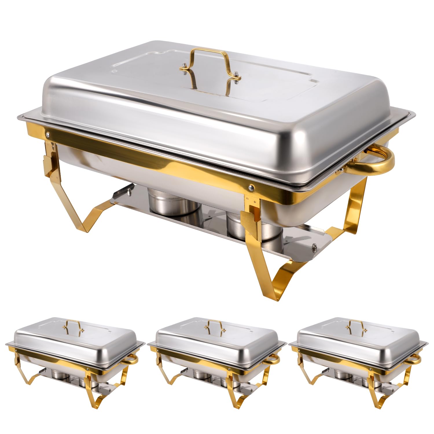 4 Pack Chafing Dishes for Buffet, Rectangle Stainless Steel Chafing Dish Buffet Set 8 QT Elegant Food Chafer Buffet Servers and Warmers for Parties Wedding Birthday Hotel Catering Supplies Display