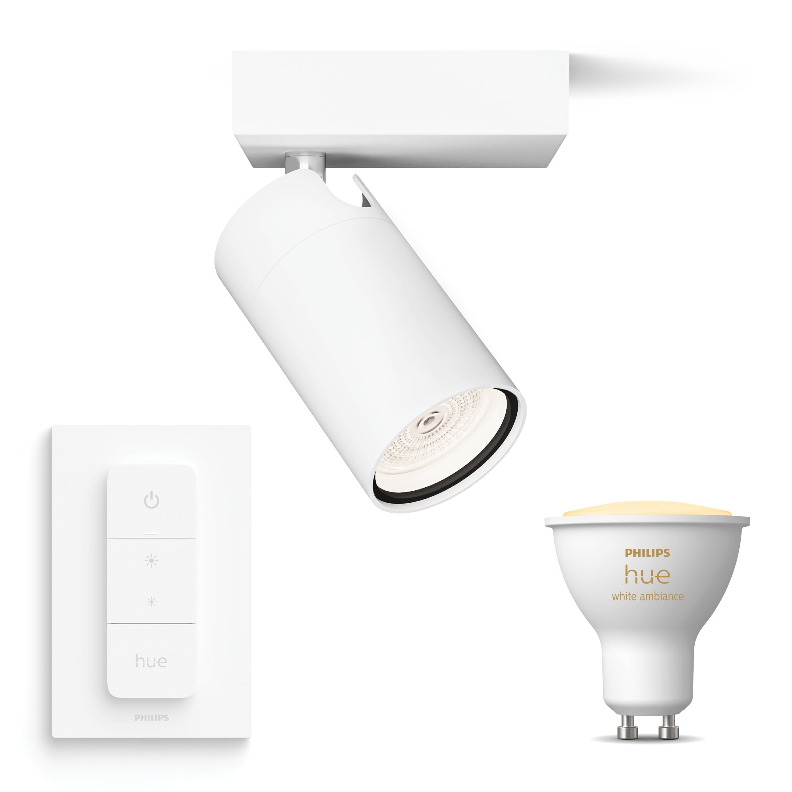 Philips Hue Idris Foco (Blanco) - 1 luz - Cálida/Fría | Incluye Hue Dimmer Switch - Foco de pared o techo para baño - GU10 - Hue White Ambiance