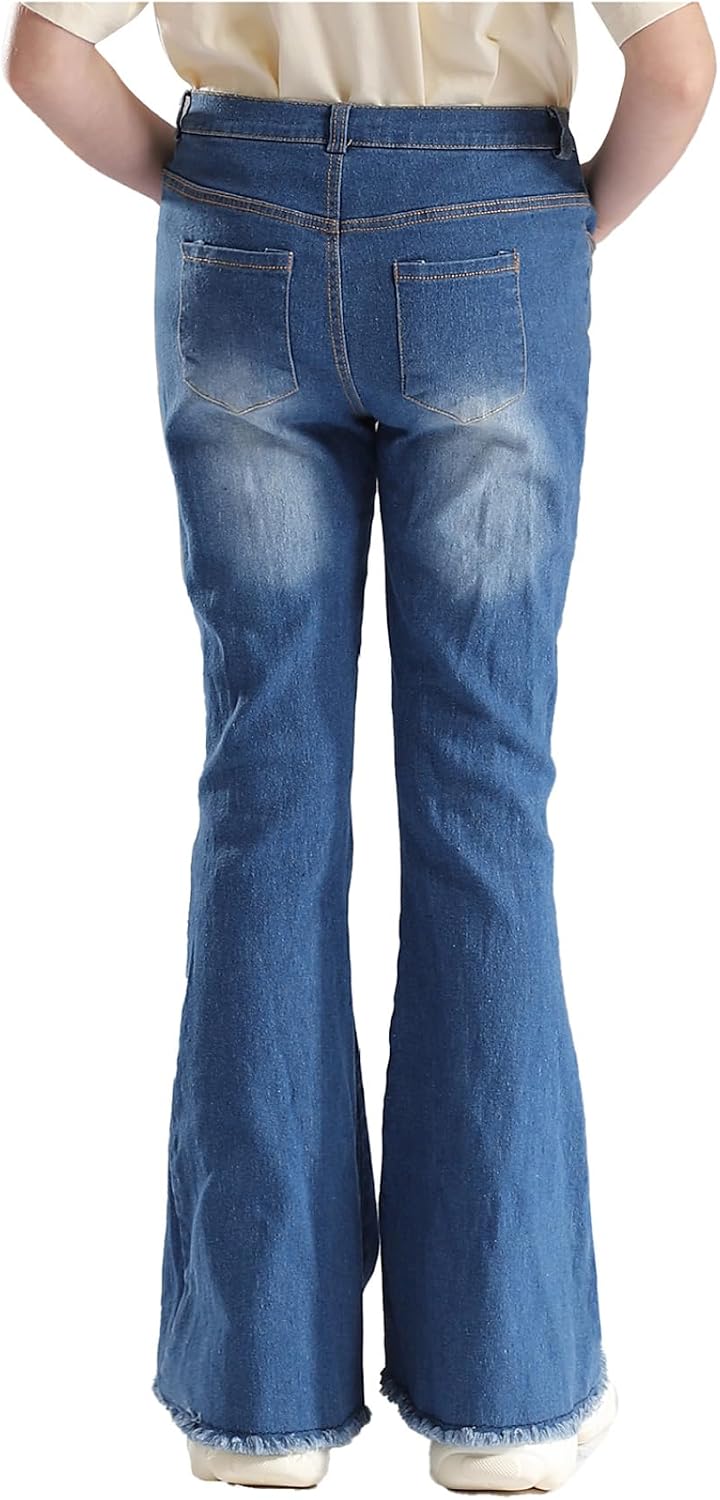 JEYPINMI Bell Bottoms Jeans for Girls Casual Ripped Denim Pants Flare Bootcut Wide Leg Leggings Trousers