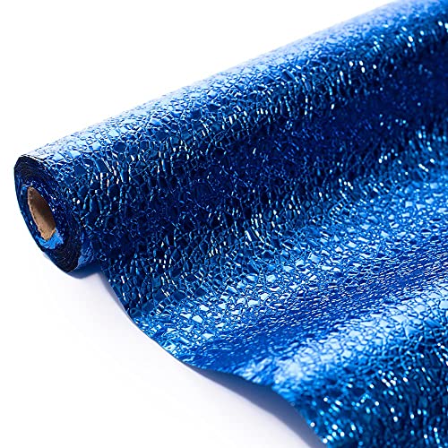 (Royal Blue) - Royal Blue Cracked Ice Textured Metallic Decorating Paper Roll - 120cm Wide x 7.3m Long