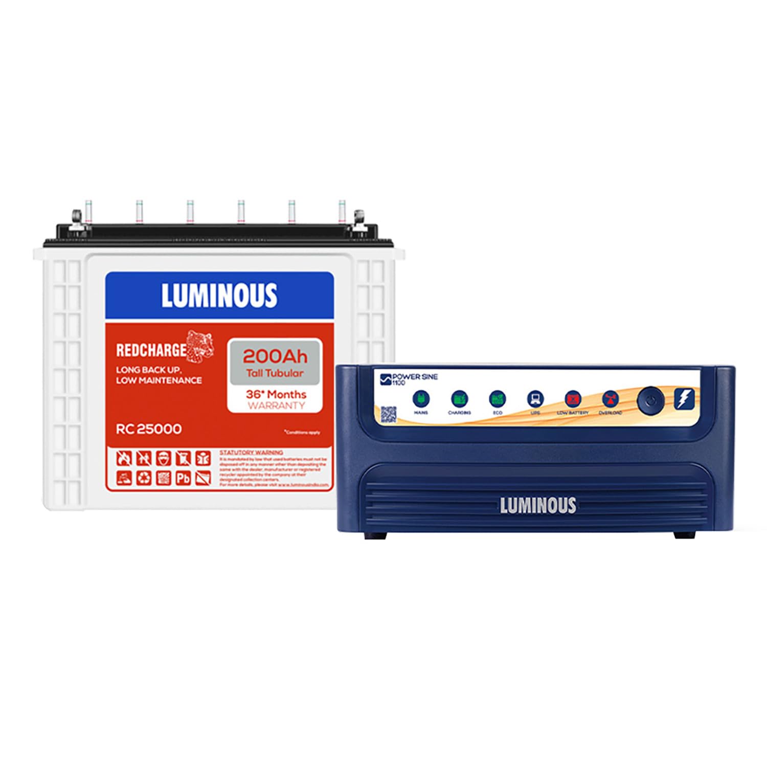 Luminous Inverter & Battery Combo (Power sine 1100 Pure Sine Wave 900VA/12V Inverter with RC25000 Tall Tubular 200Ah Battery) for Home, Office & Shops-image-43