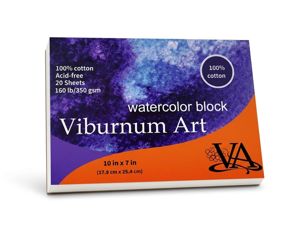 Viburnum Art Bloc de papier aquarelle en coton 72,6 kg/350 g/m² Presse à froid Bloc de papier aquarelle pour adultes et étudiants 20 feuilles 25,4 x 17,8 cm