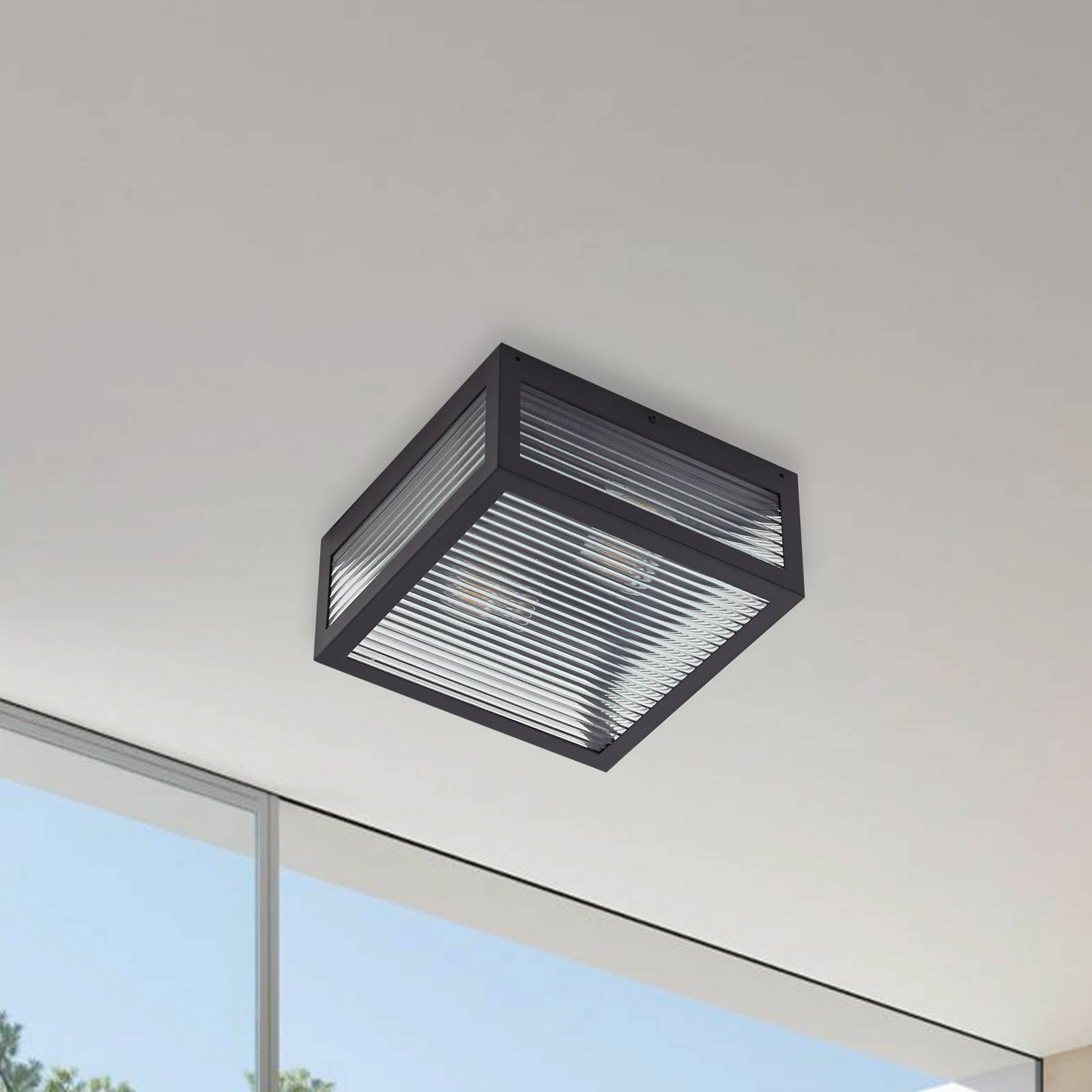 Lindby Deckenlampe Bolgar spritzwassergeschützt Modern Schwarz Metall 2 flammig E27 Aufbau-Deckenleuchte
