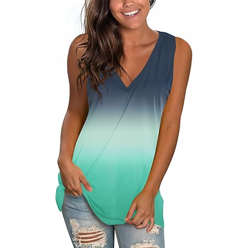 SAMPEEL Womens Tank Tops V Neck T Shirts Sleeveless Tops Floral Side Split Tanks