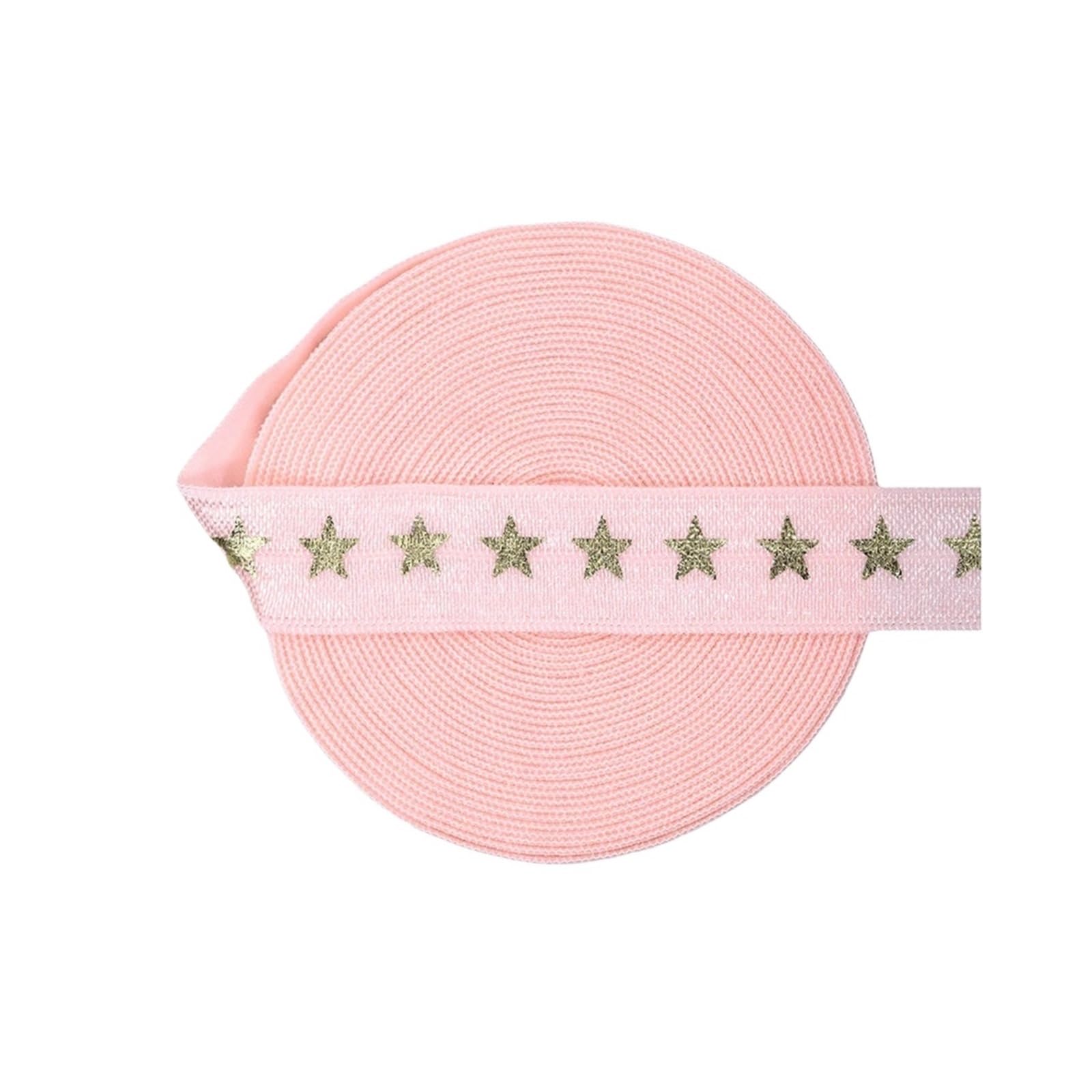 Cinta elástica plegable con estampado metalizado de estrella dorada de 15mm, banda de LICRA FOE, cinta for el pelo, diadema, adorno de costura DIY(Star B-Light Pink,100 Yards)