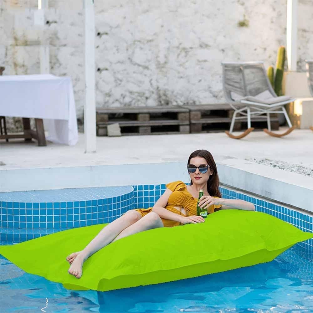 Pouf Galleggiante per Piscina Senza Riempitivo - Pouf Riutilizzabile per Il Nuoto - Pouf A Strisce per Esterni - Poltrona da Gioco in Acqua, Lemon Green, 140x180cm Empty Cover