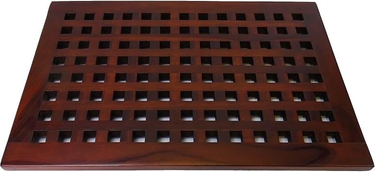 DecoTeak 23" X 15" Lattice Teak Wood Shower Bath Floor Mat, Woodland Brown