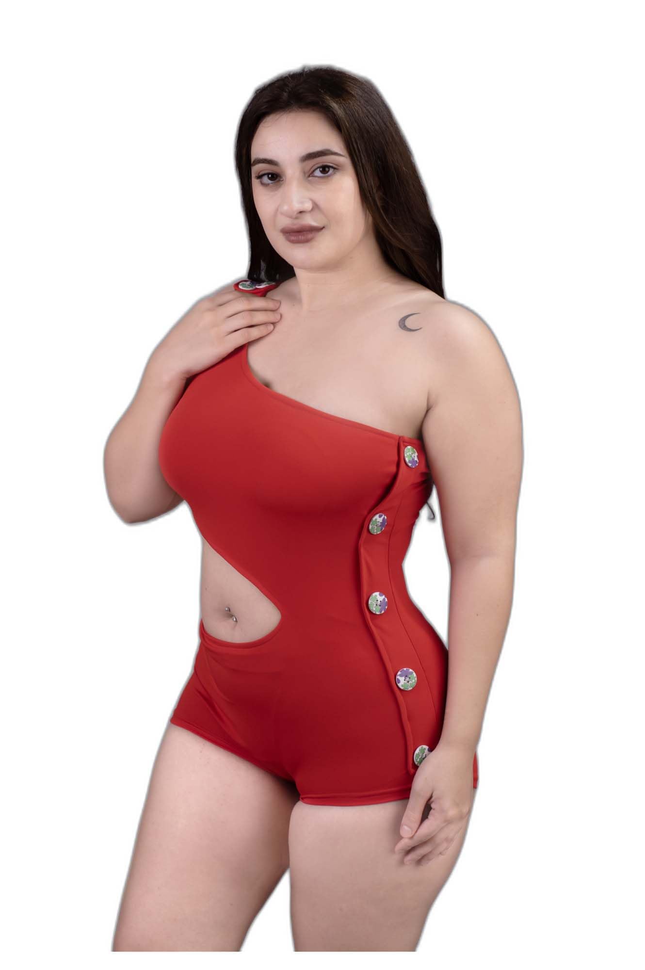 keepfit one Shoulder Cutout one pc Padded Plus Size Swimsuit for Women (Orange)-picture-28