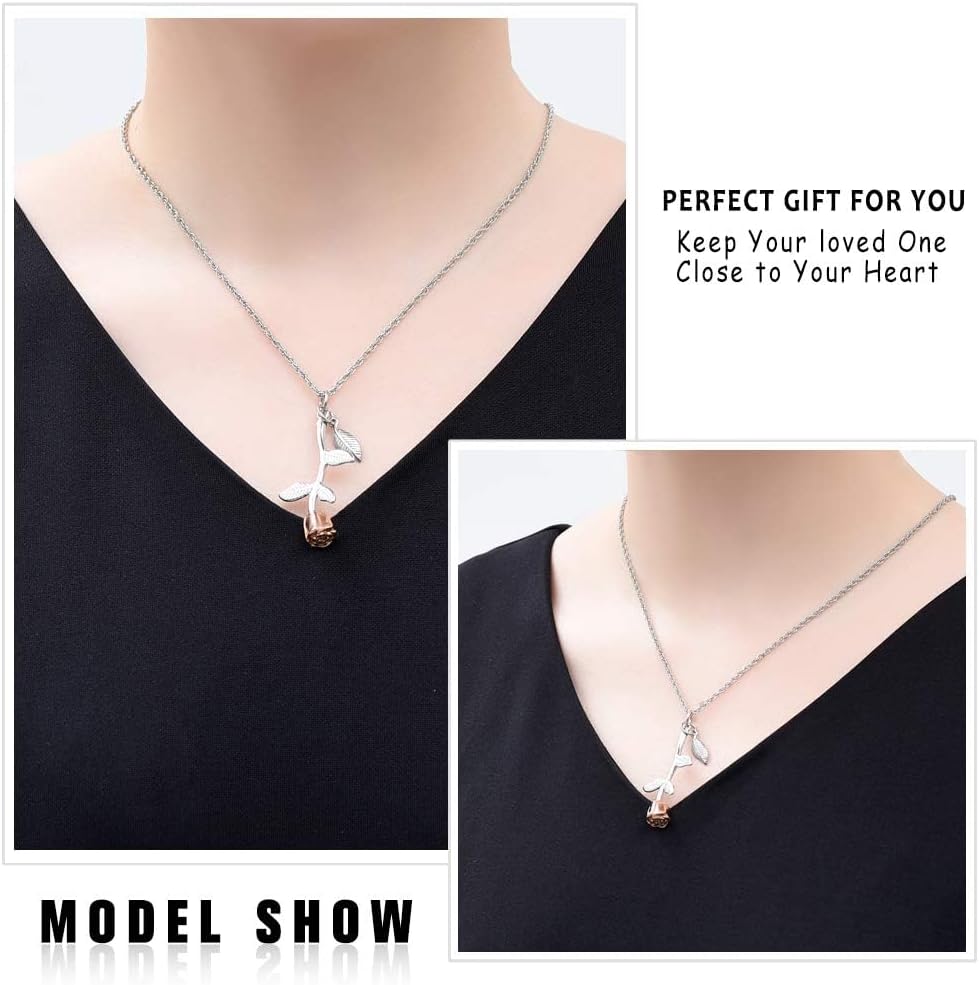 Cremation Urn Necklace for Ashes Rose Flower Cremation Jewelry Stainless Steel Ashes Pendant for Women Men Keepsake Human Pet Memorial for Jewelry - Image 4