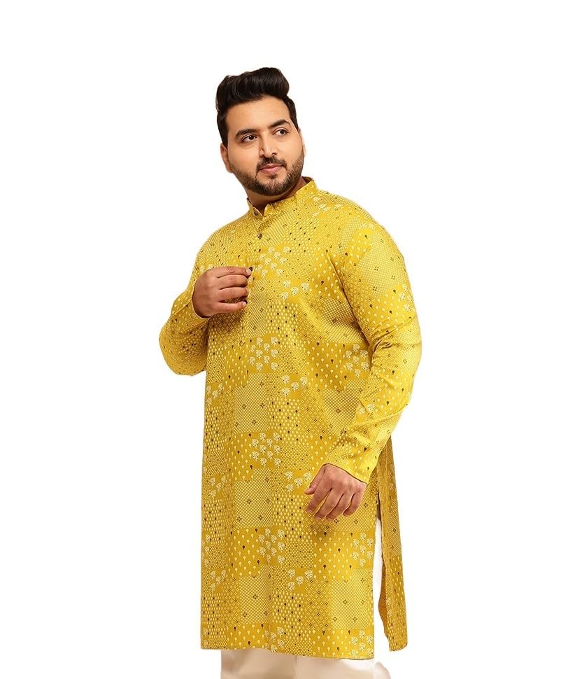 Image of SOJANYA Plus (Since 1958) Men's Cotton Blend Sanganeri Printed Long Kurta