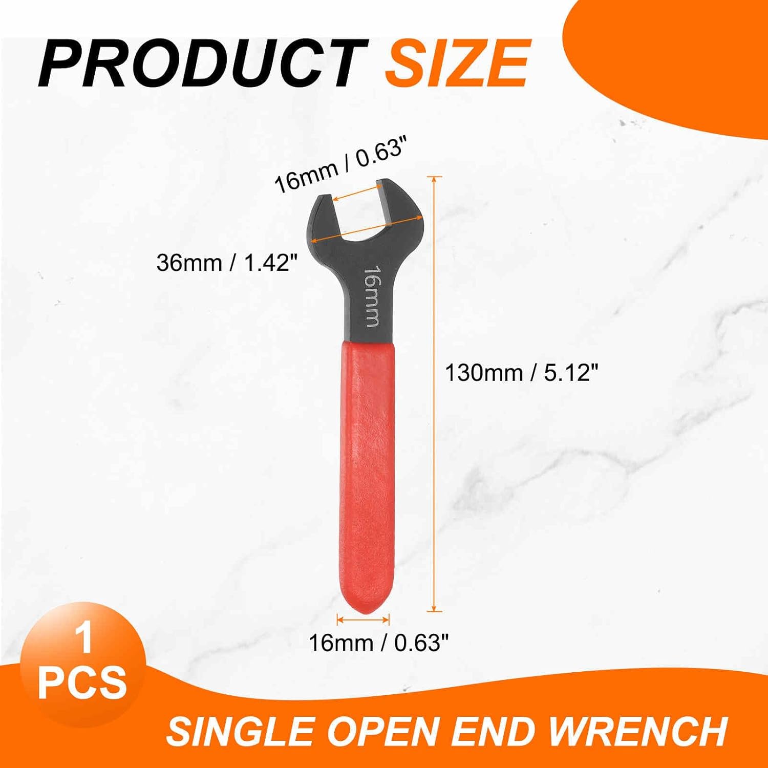 HARFINGTON Single Open End Wrench 16mm Metric 15 Degree Offset Angle U-Shaped Open Ended Spanner Small Flat Head Blackening Wrench with Red Shank for Automotive Repair Furniture Assembly