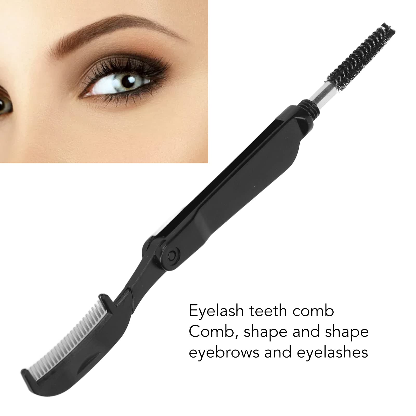 Socobeta Black 2 in 1 Eyelash Tooth Comb Stainless Steel Double Head Folding Comb Eyebrow Brush for Makeup Makeup Products - Image 4