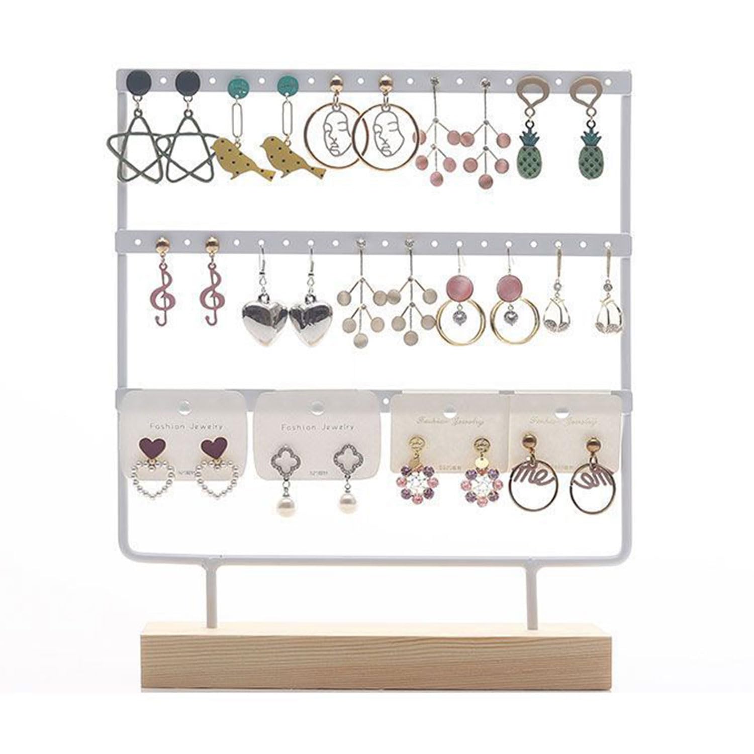 Joyola White 60 Holes Earring Stand Holder, Earring Holder Organizer, 3-Tier Earring Display Stand Rack, Earring Hanger Rack Display Stand, Jewellery Display Organiser With Wooden Base For Earrings(White)