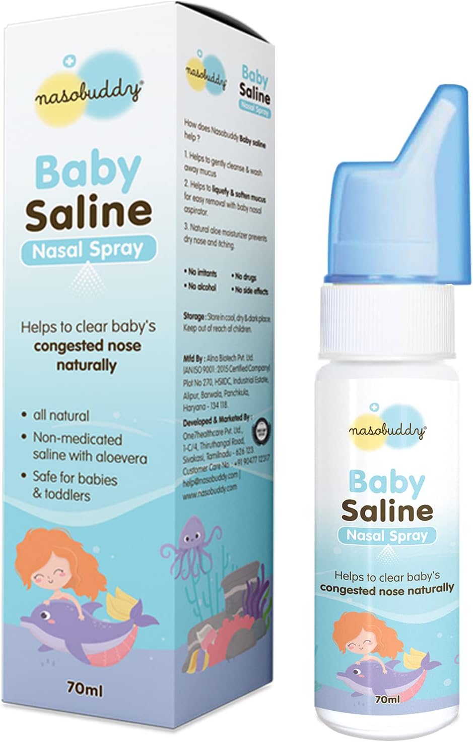 Nasobuddy Baby Saline Nasal Spray All natural saline solution helps clear baby's congested nose naturally (70ml)