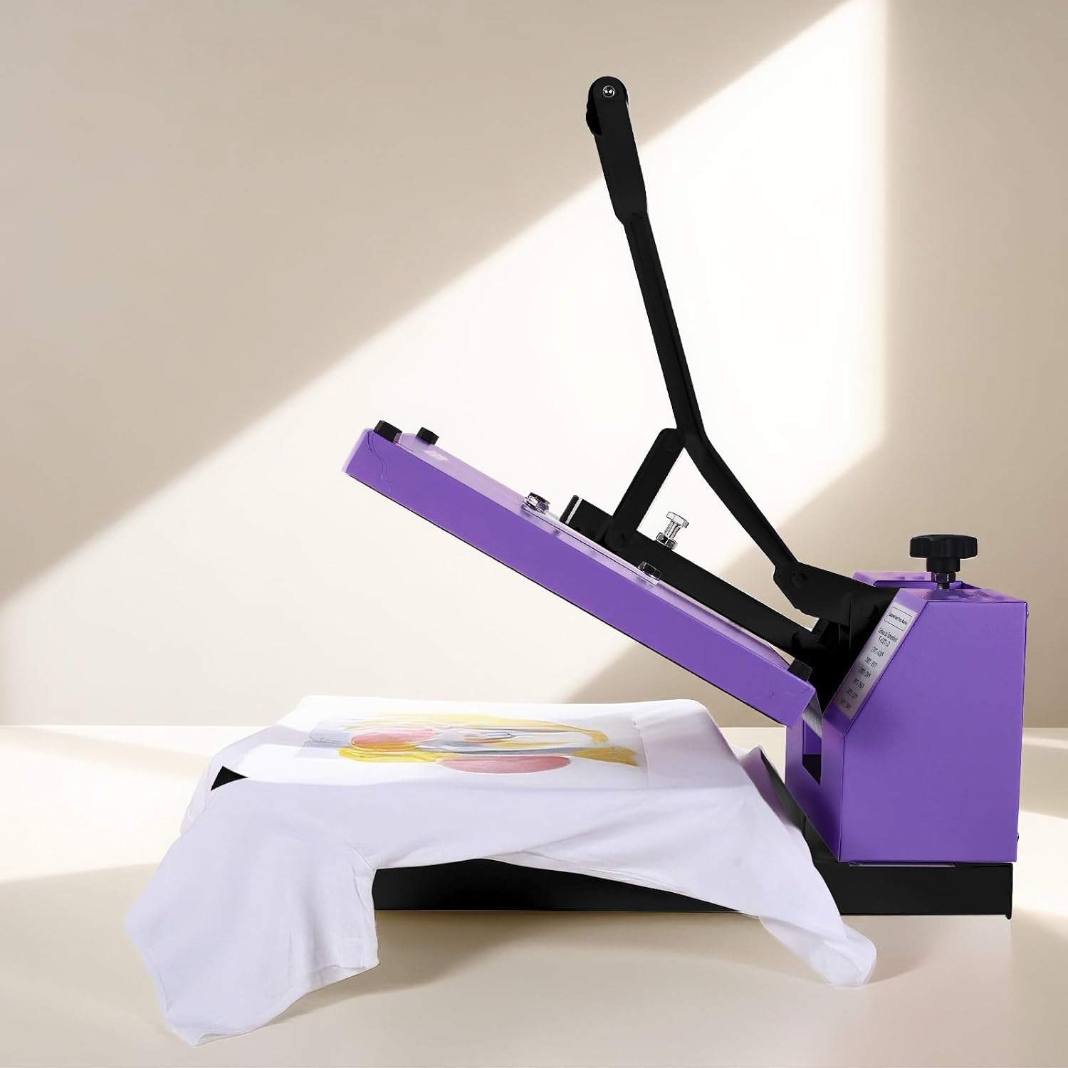 BetterSub 15x15 Clamshell Heat Press with a white t-shirt being pressed