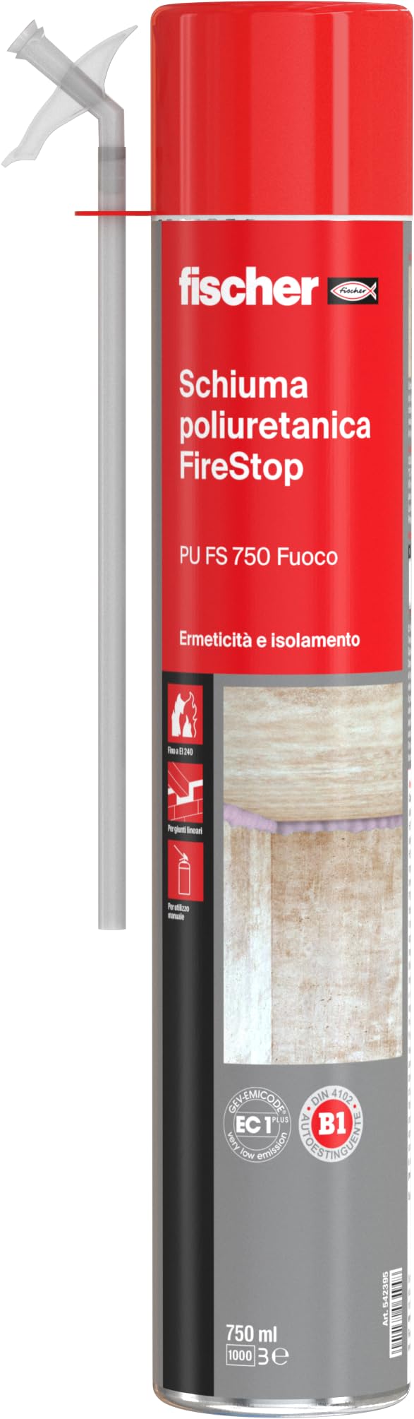 Fischer PU FS Schiuma Poliuretanica Resistente al Fuoco, Manuale, Erogatore incluso, per Applicazioni Antifuoco, 542395