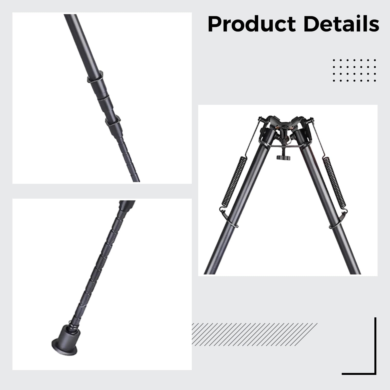 Uzbrojony dwójnóg 27 cali / 68,58 cm metalowy sprężynowy teleskopowy składany statyw do aparatu, adapter z 3 otworami, regulowany 16,9/22,4/72,9 cm, do strzelania i polowania, czarny