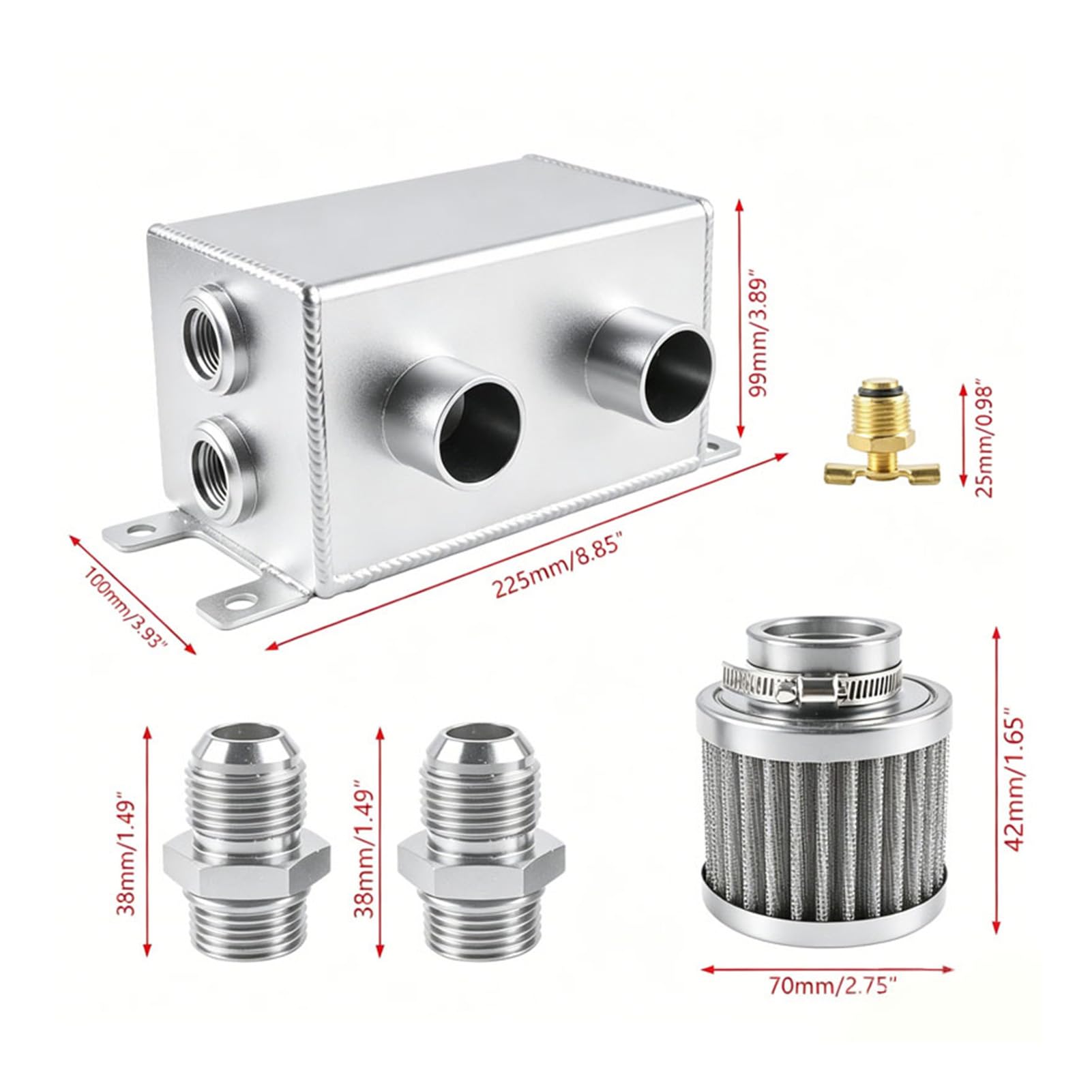 Luocute Kit de Recipiente Colector de Aceite de 1,2 L con Filtros de Ventilación | Separador de aceite de doble deflector de rosca AN10 de aleación de aluminio Universal, lata de aceite desconcertada para