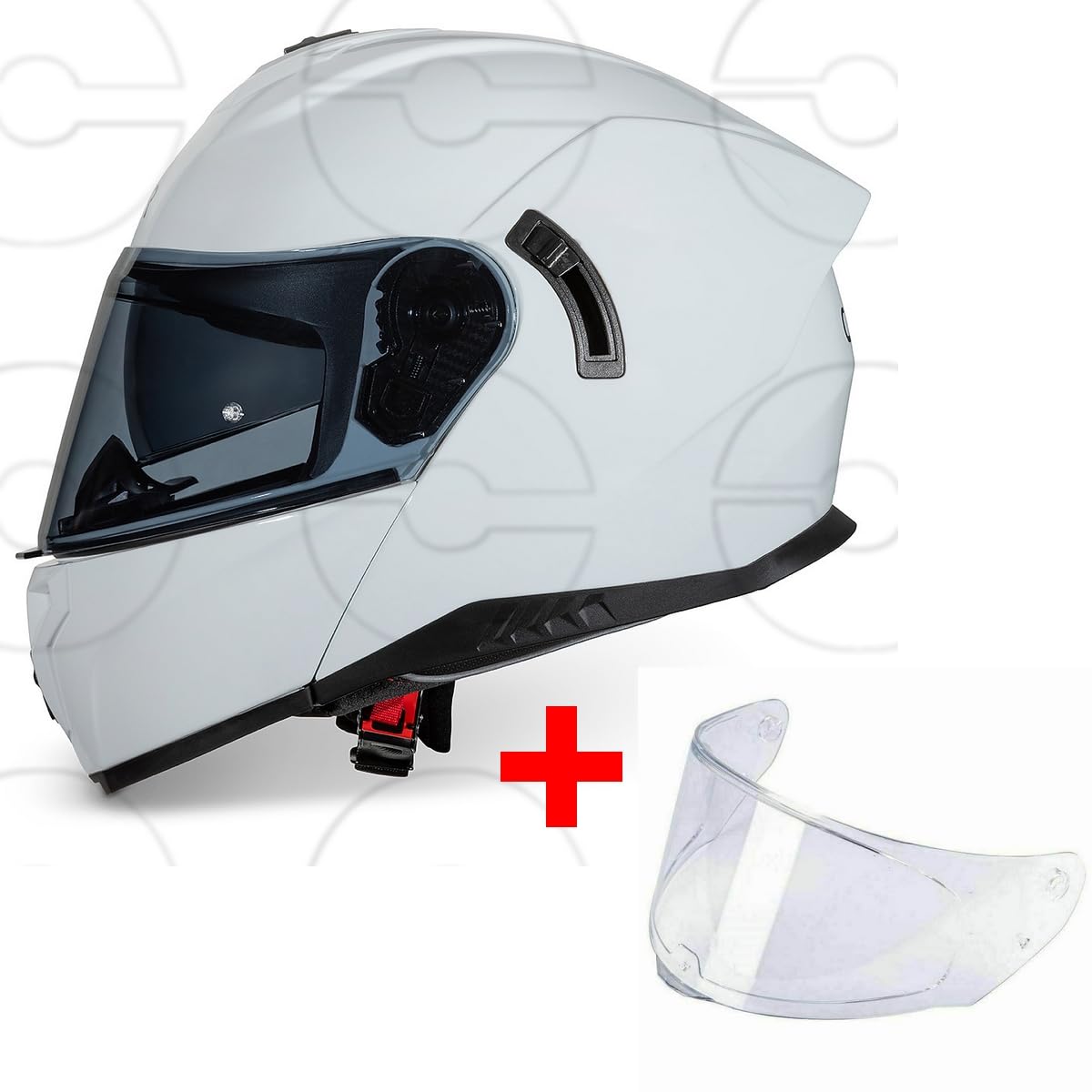 CRUIZER Casco Moto Scooter Modulare Bianco Lucido Doppia Visiera con Visiera aggiuntiva oscurata L