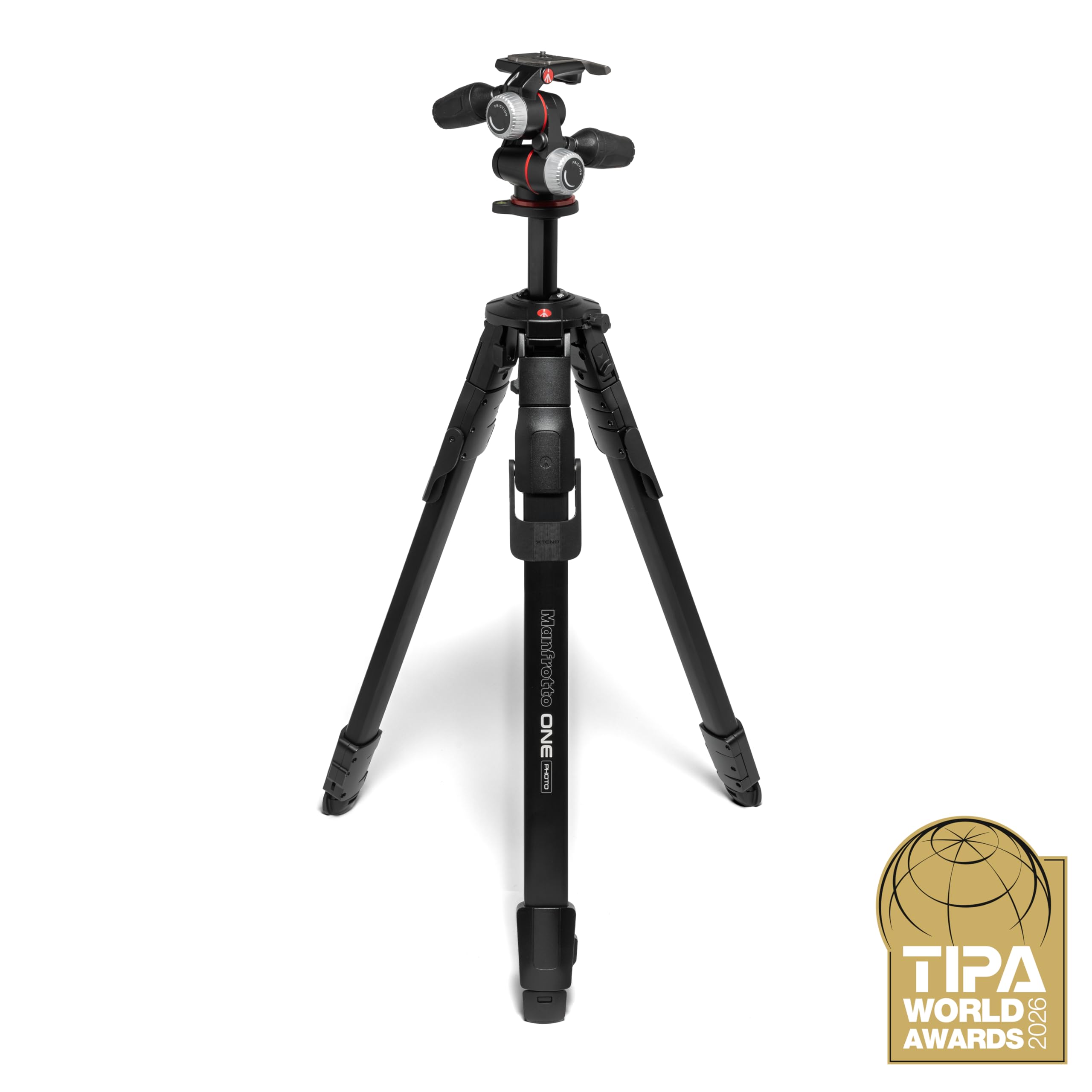 Manfrotto One Photo, Kit Trípode de Aluminio + Rótula XPRO 3‑Way, 12 kg de Carga, Columna 90°, Patas XTEND, Columna Deslizante, Pies Modulares, para Cámaras DSLR y Mirrorless