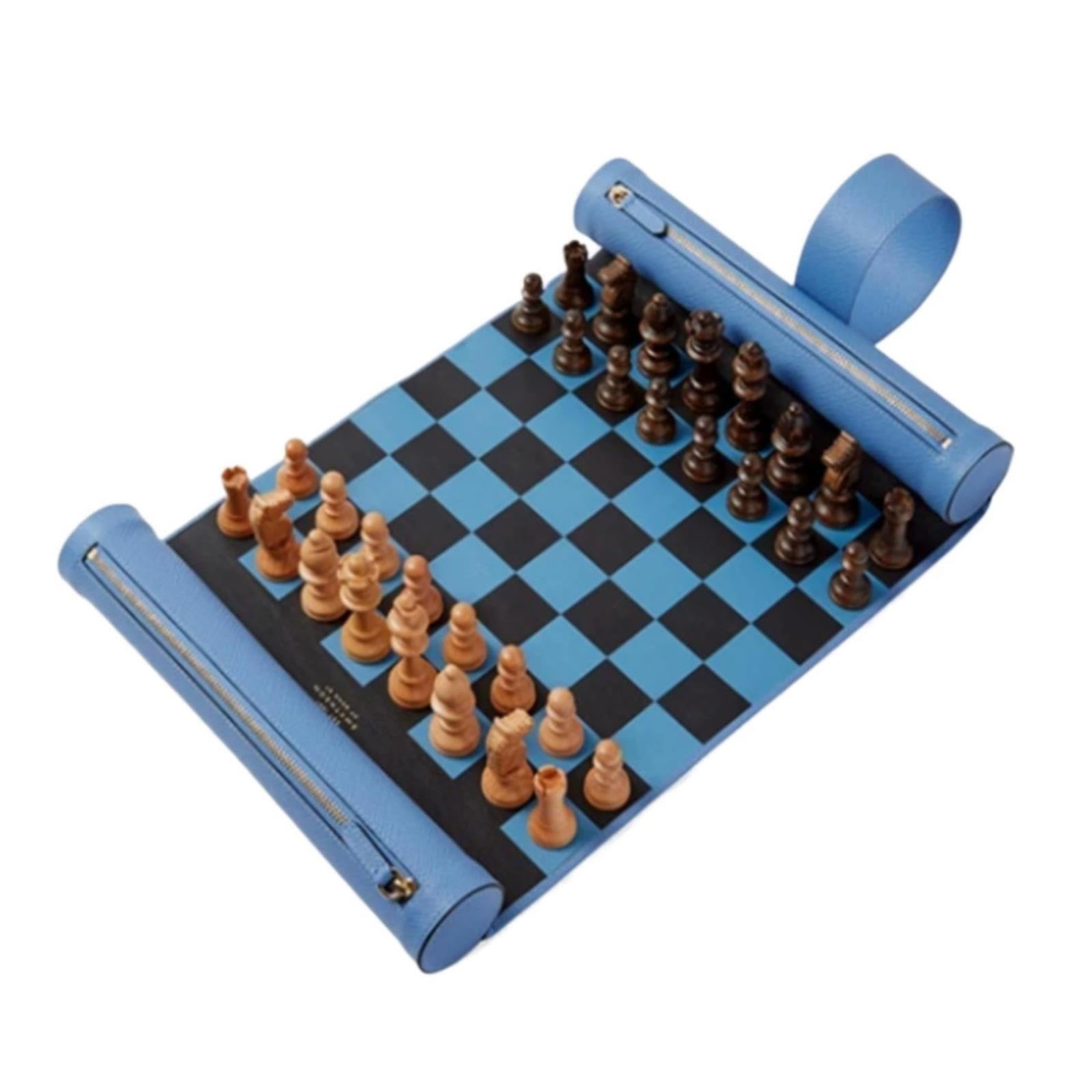 Jeu d'échecs en Cuir Enroulable avec Tube de Rangement à Fermeture éclair