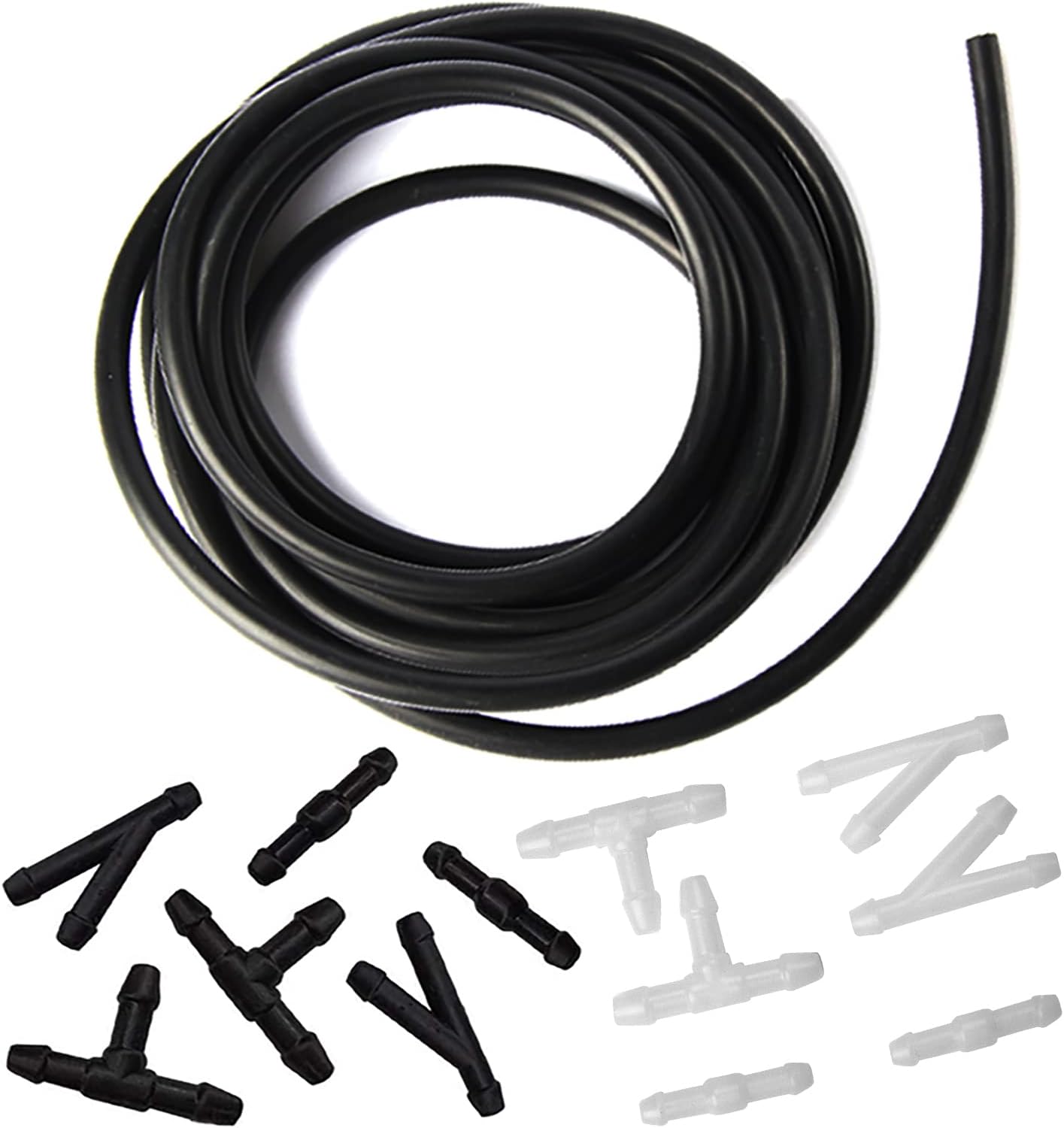 Windshield Washer Hose Kit - 4 Meter Universal Washer Fluid Hose with 8 Pcs Hose Connectors, Suitable for Most Windshield Washer Nozzle Installation, Connect Car Water Pump and Nozzles