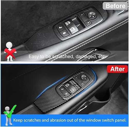 Miniatura 3 de Karltys Cubierta de panel de interruptor de ventana para Dodge Challenger 2015-2023, accesorios de fibra de carbono, interruptor de control de