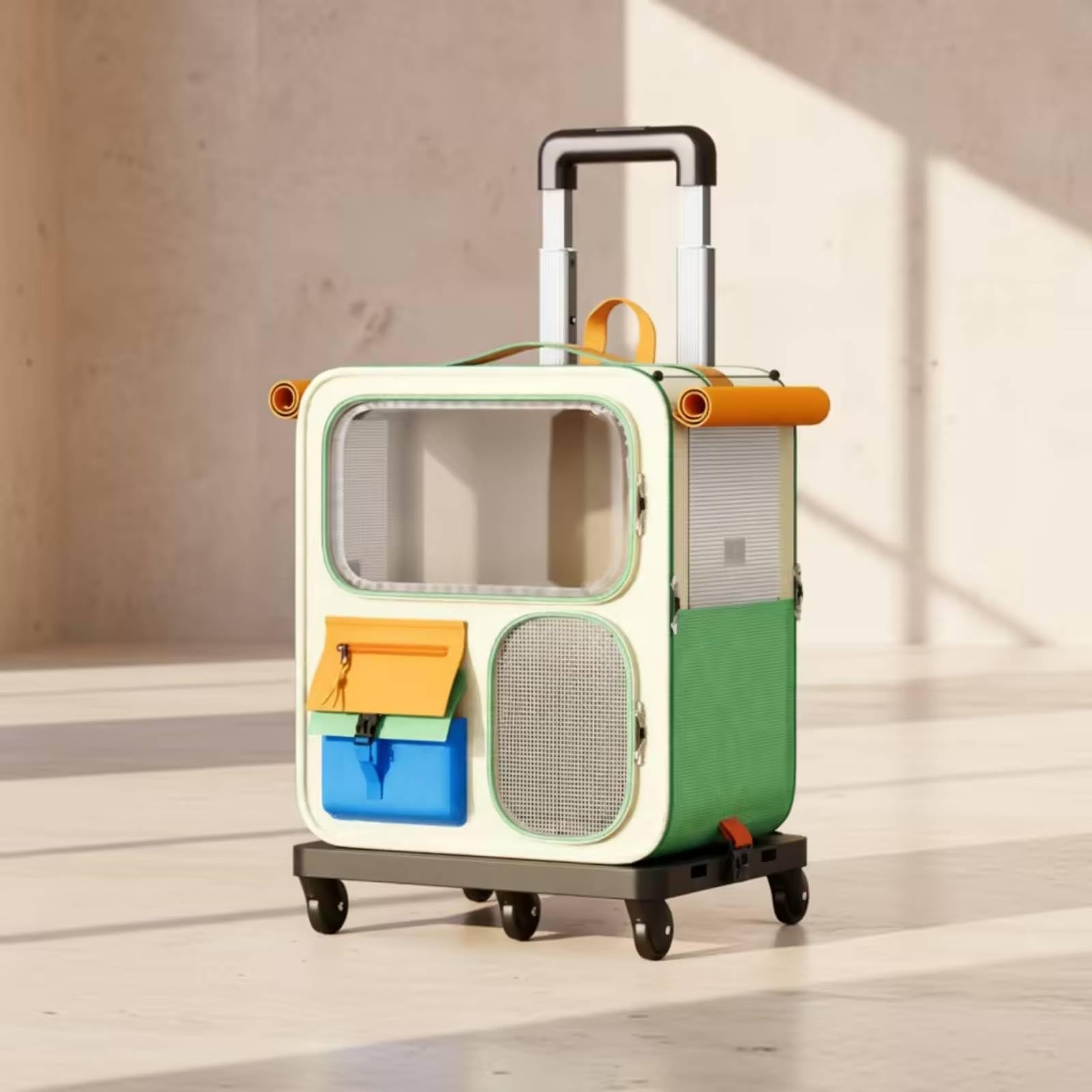 Travel Carrier Rollrucksack, Cremebraun, Haustier-Rucksack Mit Rollen Und Teleskopgriff, Cremefarben Und Braun