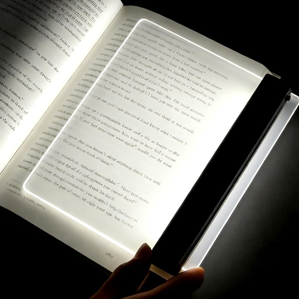 Flat Book Light, Panel Book Lamp Reading Night Light, Eye Protection Clear LED Book Full Page Lights, Battery Powered, Flat LED Light Panel for Reading in Bed Car - Black
