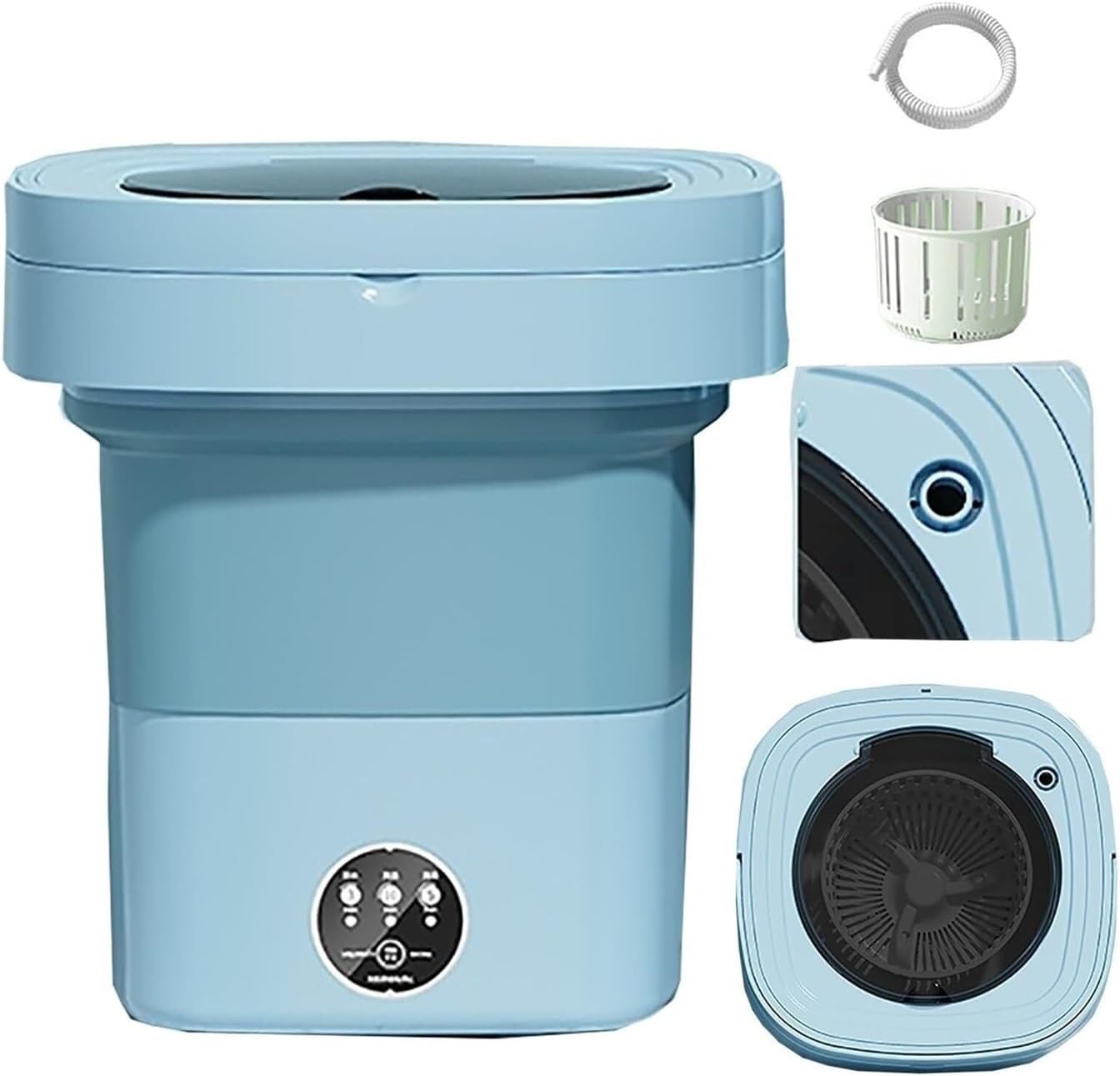 Portable Foldable Mini Washing Machine, 15L Large Capacity, Lightweight and Compact for Travel, Camping, RV, Apartments, Dorms, Small Spaces (Green)(B)