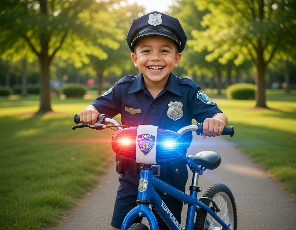 Kids Bike Tech światło LED - Police Dźwięk Światło Elektroniczny Horn - Bicycle Syrena, 5 LED 4 Dźwięki trąbki światło