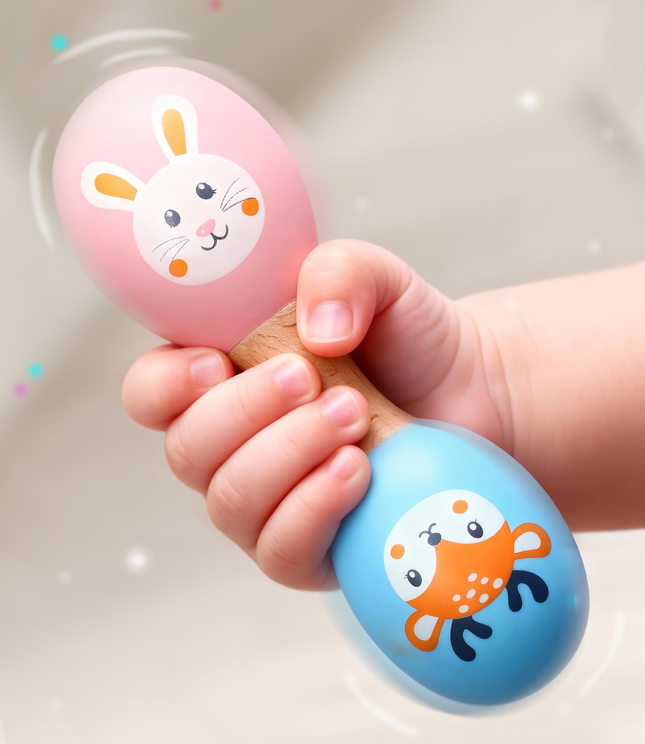 Intellibaby Wooden Dumbbell Handheld Rattle for Babies, Non-Toxic & Smooth Finish Baby Rattle Toy, Sensory & Motor Skill Infant Toy, Animal Print Infant Toy for 0+ Months, Ideal Gift for Baby Boys & Girls-image-41