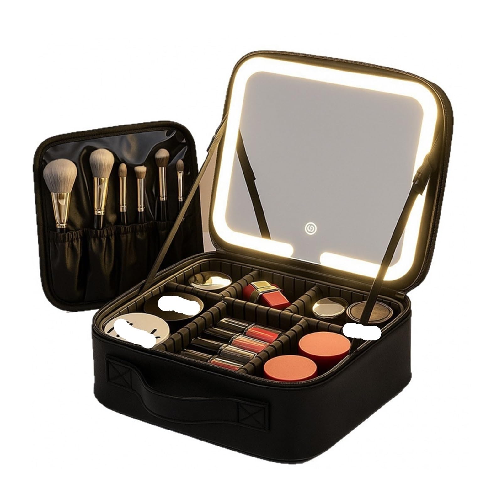 Kosmetiktasche Reise-Make-up-Tasche mit Spiegel for Frauen, tragbares Make-up-Pinsel-Etui mit großem Fassungsvermögen, tragbare, unterteilte Kosmetiktasche
