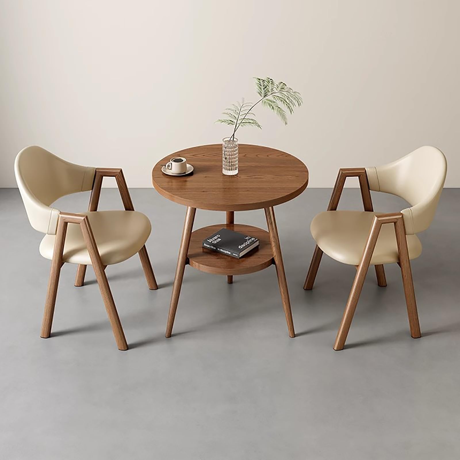 Juego de comedor redondo con 2 sillas de comedor tapizadas caqui para salón