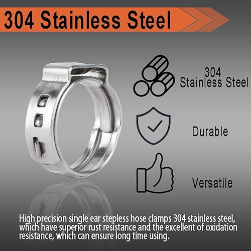 Miniatura 3 de TTFLEX - Juego de 100 abrazaderas de manguera de oreja de acero inoxidable 304 con anillos de abrazadera PEX de 38 pulgadas, 12 pulgadas, 58
