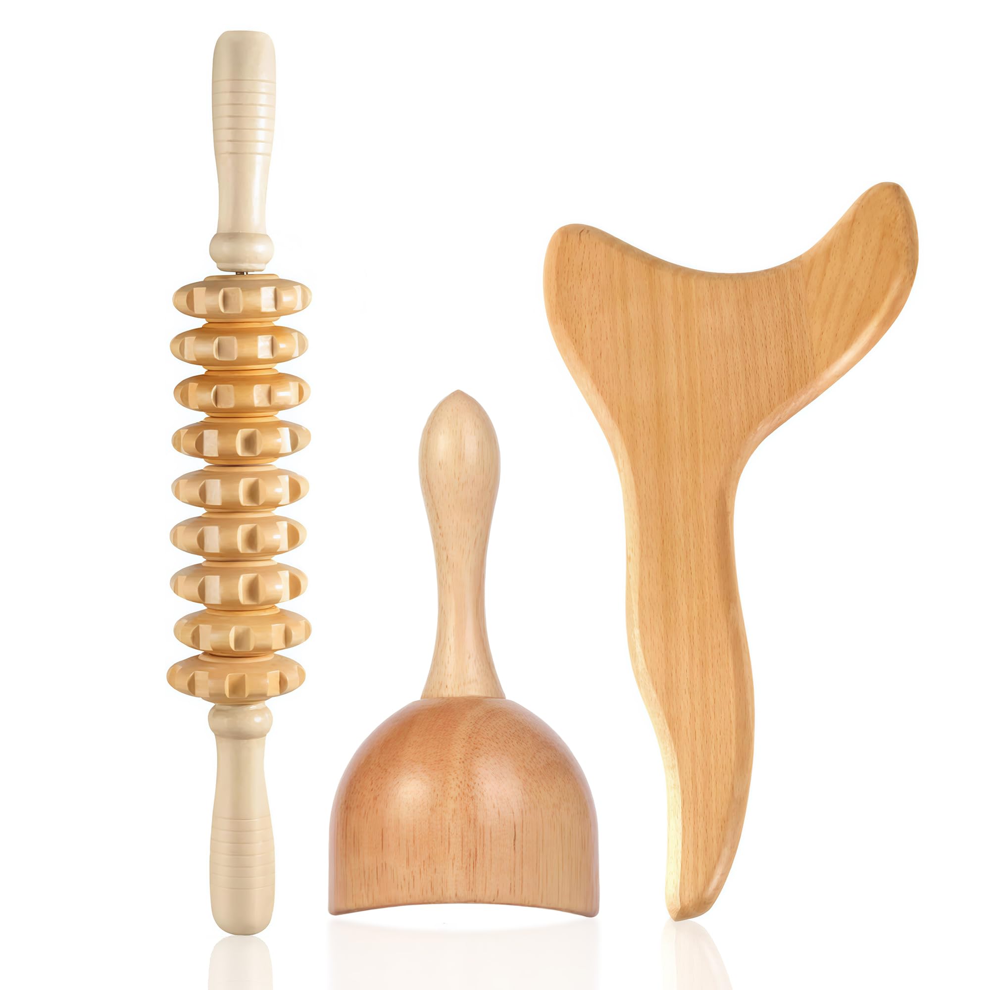 Loucky Wood Therapy Massage Tools, 3-in-1 Wooden Gua Sha Kits, massager for Lymphatic Drainage & Muscle Tension Relief, Maderoterapia, Anti-Cellulite, Body Sculpting & Contouring