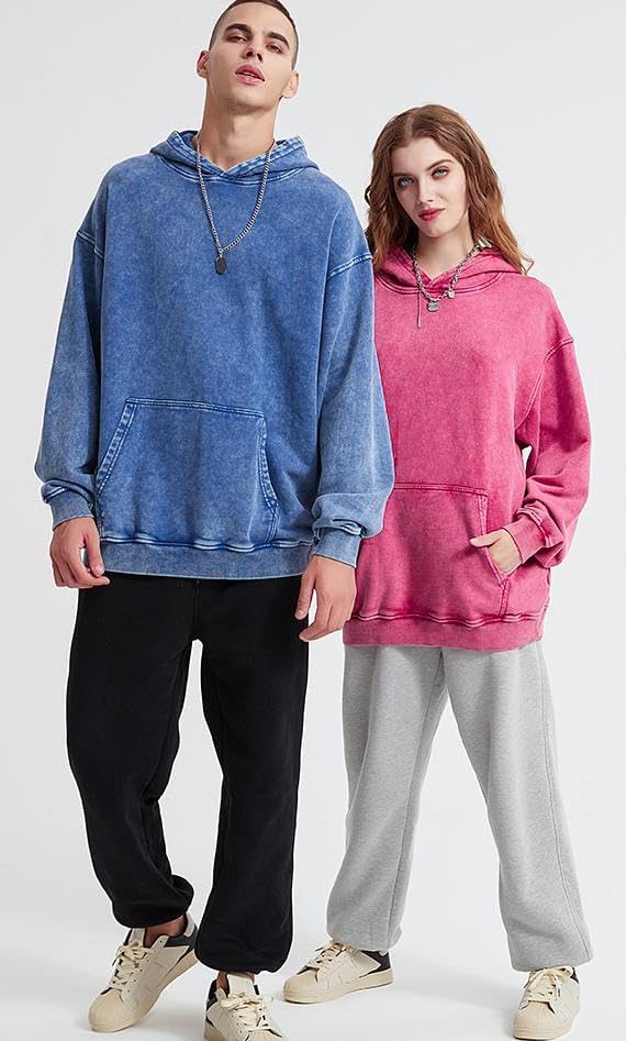Womens Vintage Oversized Hoodie Acid Wash Heavyweight Cotton Sweatshirt Unisex Couples Men Baggy Pullover Hoodie - Image 5