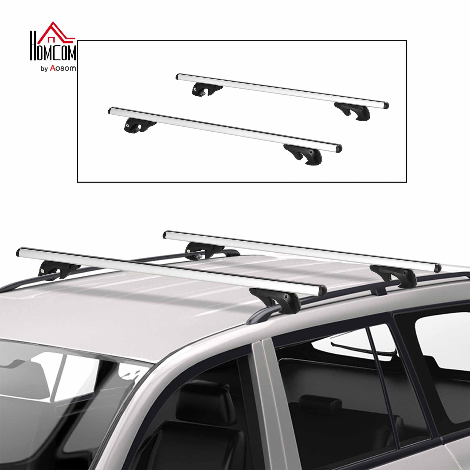 HOMCOM Barres de Toit de Voiture transversales 135 cm, Porte-Bagage verrouillables 2 clés fournies Alliage d'aluminium, Compatible avec Les Rails latéraux surélevés d'une Largeur de 120 cm, argenté