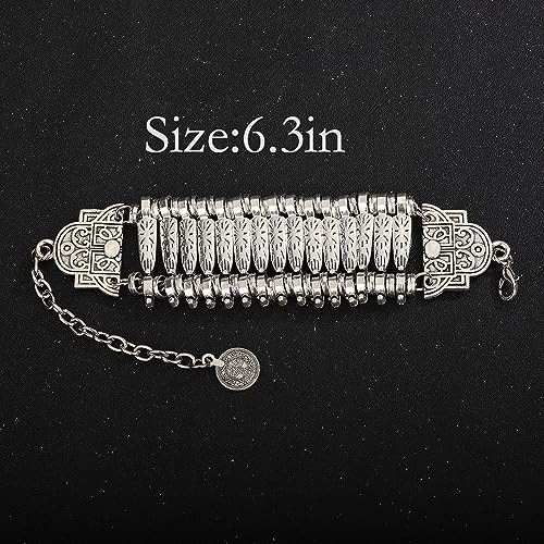 Wiwpar Boho Chunky Vintage Silver Turkish Geometric Link Statement Bracelet Bohemian Tribal Ethnic Wide Cuff Bracelets Bangle Jewelry Gifts for Women4