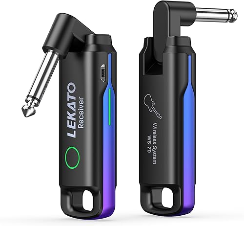 Miniatura 9 de LEKATO Sistema de guitarra inalámbrica UHF inalámbrico transmisor de guitarra receptor de audio recargable Sistema de guitarra inalámbrico con 70