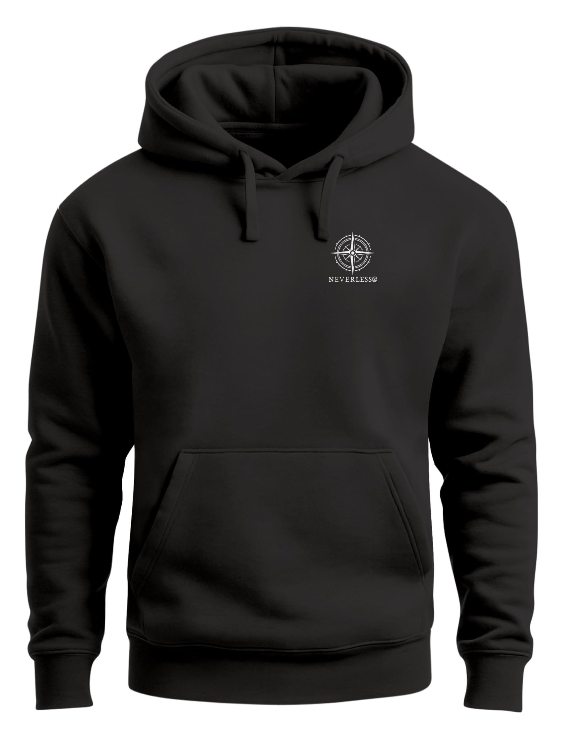 Neverless® Herren Hoodie Kompass Design Rückenaufdruck Outdoor Symbole Kapuzen-Pullover Männer Fashion Streetstyle