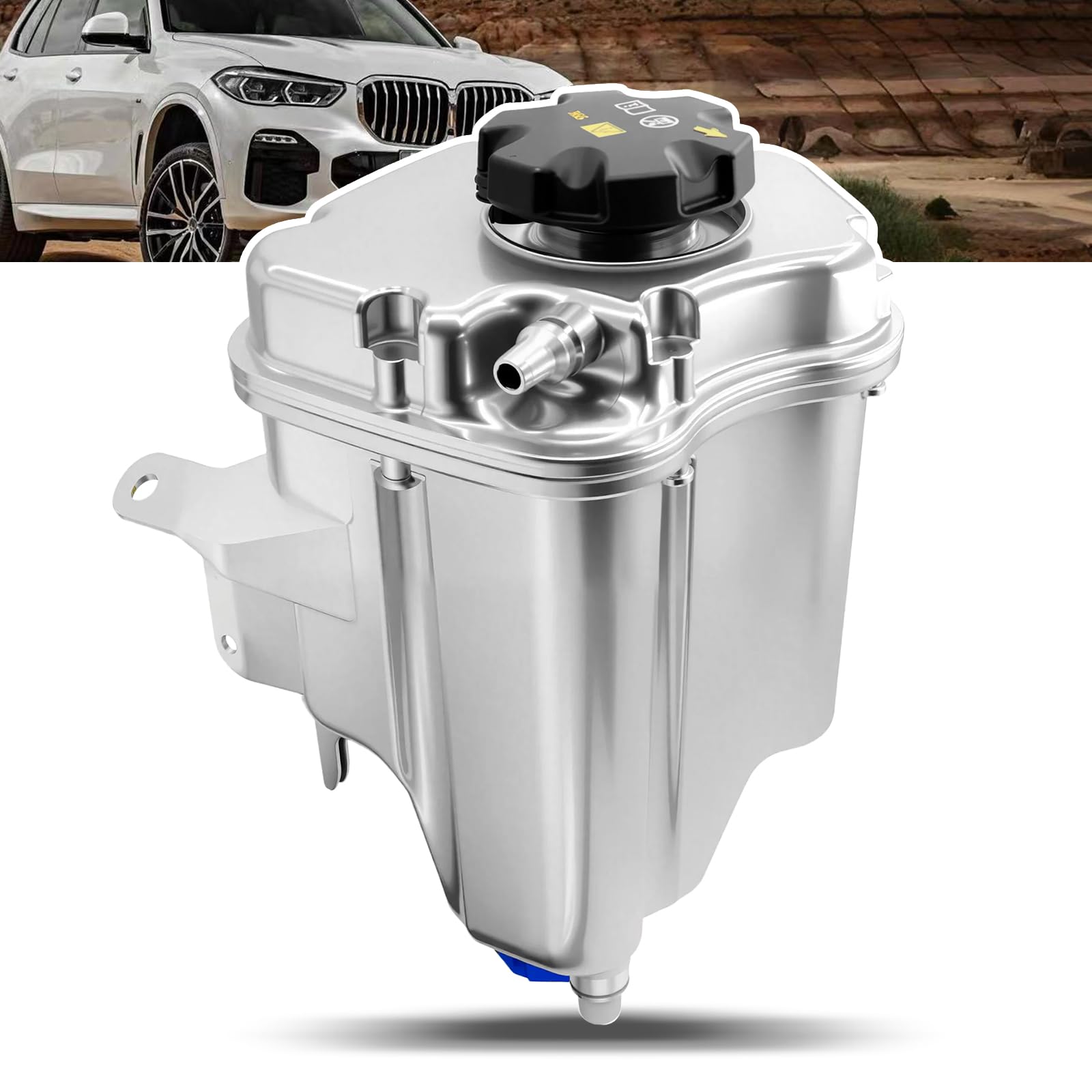 Aluminum Engine Coolant Reservoir Radiator Expansion Tank with (Sensor & Cap) for 07-19 BMW X5 08-19 BMW X6 2.0L 3.0L 4.4L 4.8L Replaces# 603-361