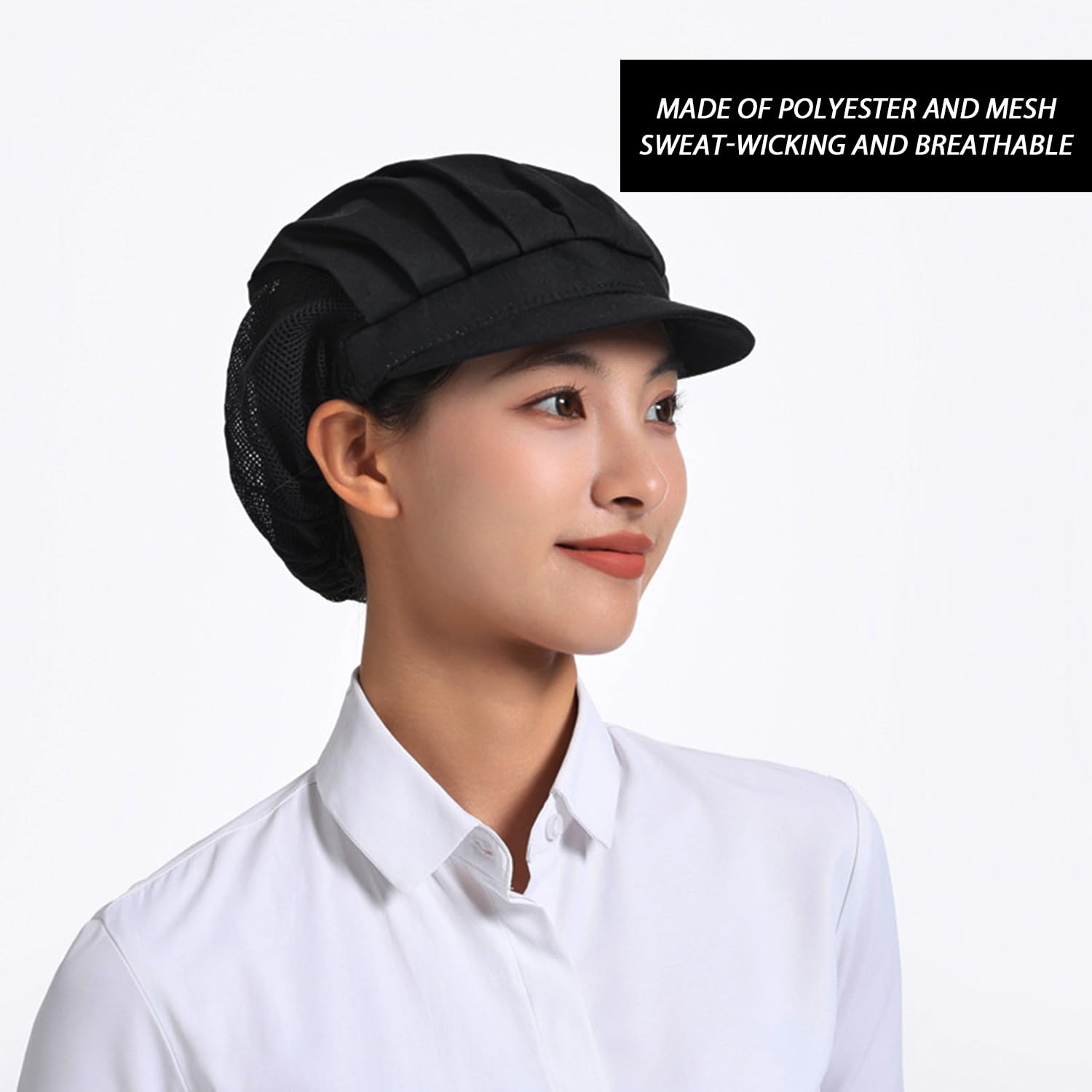 2 gorros de media malla de cocinero, gorro de chef ajustable, a prueba de polvo y humo de aceite, para catering, unisex, adecuado para cocina, restaurante, cocina, Negro , L